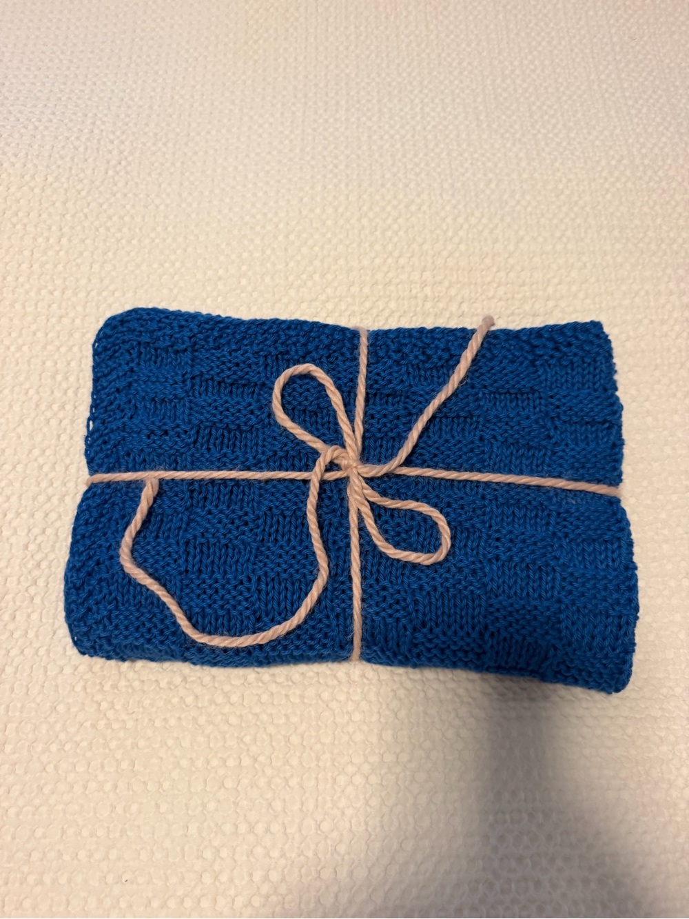 New Hand Knit Blue Cotton Baby Blanket